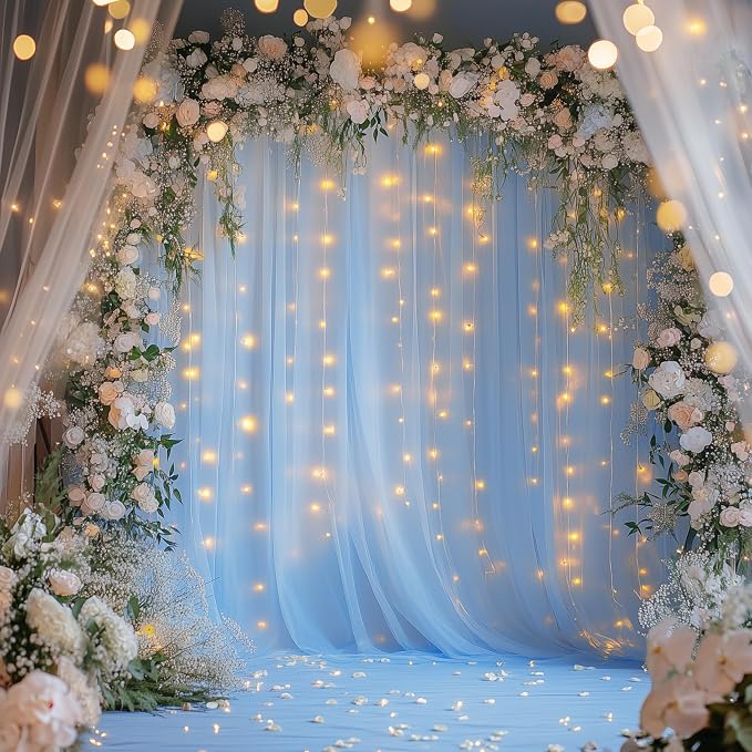 Tulle Backdrop Curtain with Lights Baby Blue 10x10ft Sheer Curtain Backdrop | - Image 8