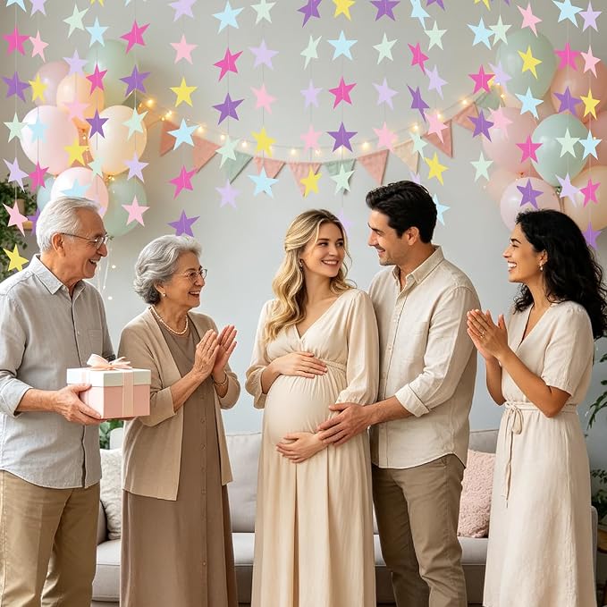 BEISHIDA 6Pcs Pastel Paper Star Garland Decor Twinkle Star Banner Backdrop - Image 6