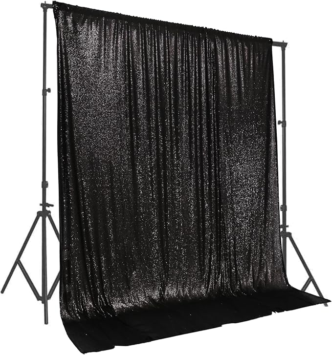 PartyDelight Black Sequin Backdrop 8x8ft Sparkly Photo Curtain | 4 Inch Rod - Image 6