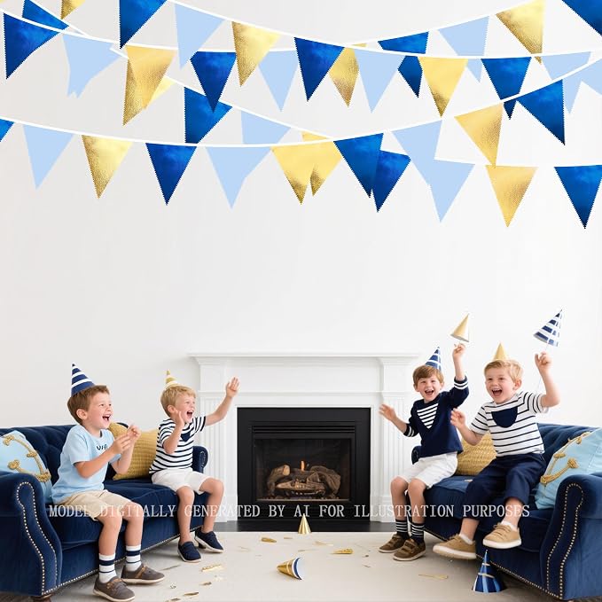 Gold Blue Party Decoration Gradient Blue and Gold Triangle Pennant Banner Flag - Image 6