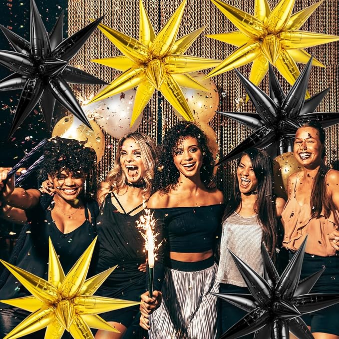 Gold Black Star Balloons, 12 Point Large Spike Balloon - Image 7