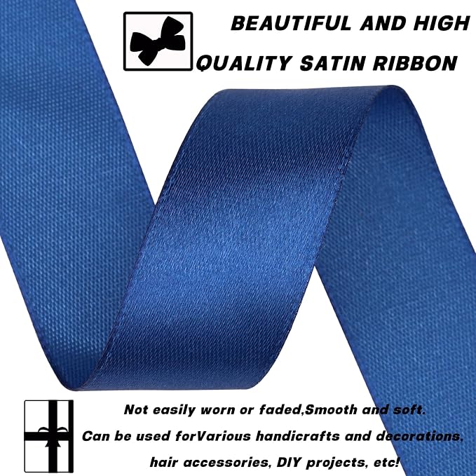 7/8 Inch 30 Yards Deep Blue Satin Craft Ribbon-Single Face Polyester Ribbon - Image 3