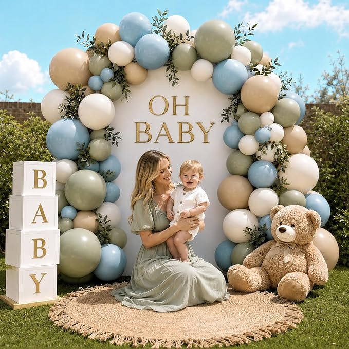 Dusty Blue Sage Green Balloon Garland Arch Kit, Double Stuffed Fog Blue Green - Image 7