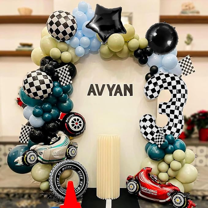 40 Inch Checkered Number 3 Balloon, Kids Boys Racing Theme Party Supplies - Image 7