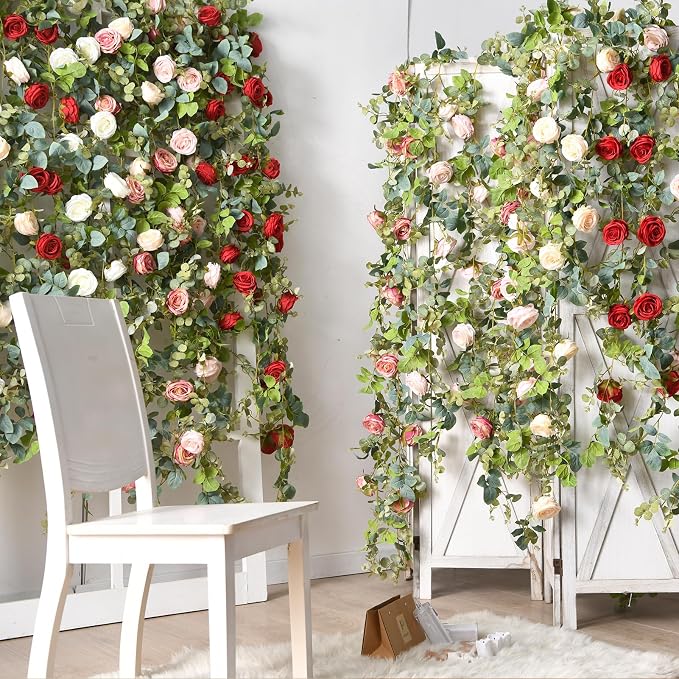 Artificial Flower Garland 2pcs 5.4ft Floral Peony Vine Decor, Hanging Faux - Image 7