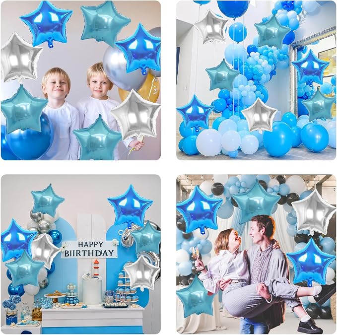 Blue Silver Star Foil Balloons, 18 Inch Metallic Stars Balloon - Image 8