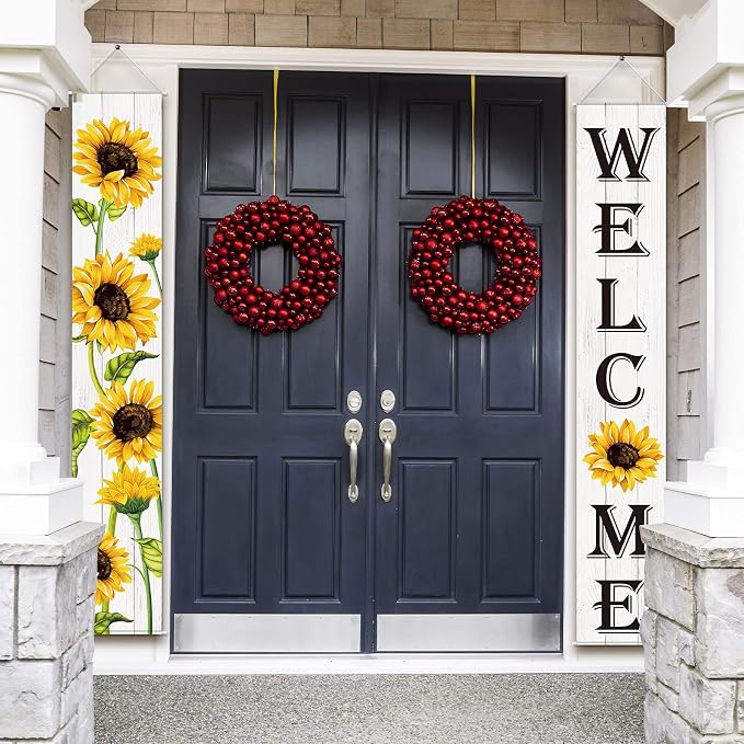 Tatuo Sunflower Welcome Hanging Banners Summer Porch Banners Flags Spring Door - Image 7