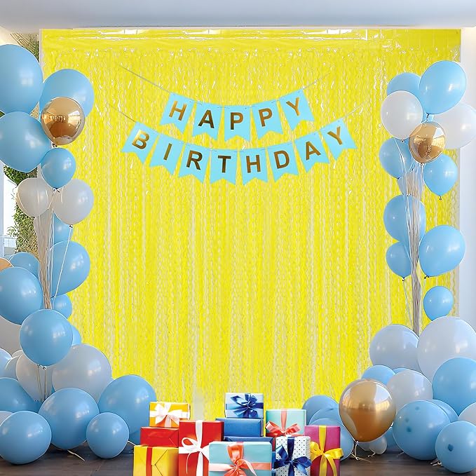 4 Pack Wavy Yellow Foil Curtain Backdrop -3.3 ft x 6.6 ft Gold Tinsel Backdrop - Image 7