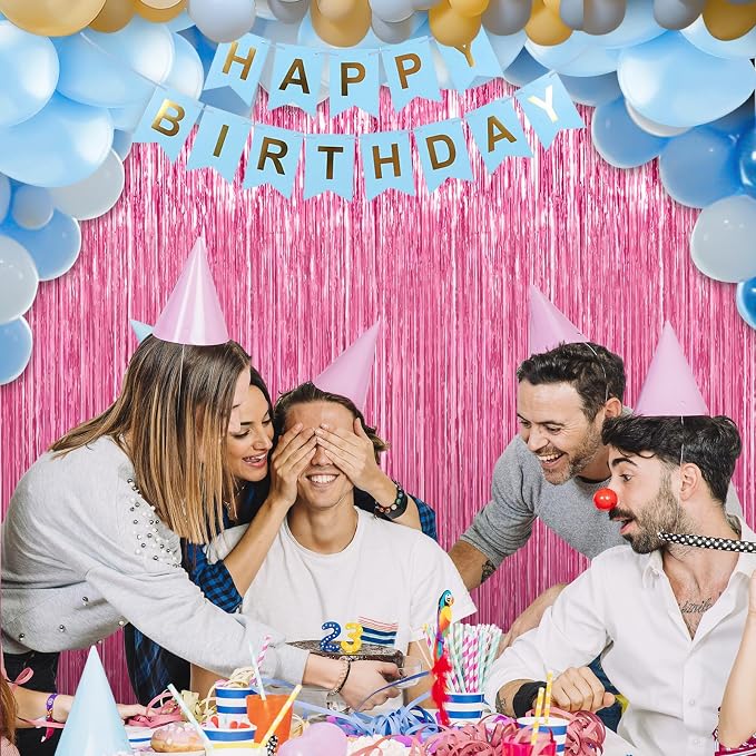 Crosize 4 Pack Pink Party Streamers Backdrop, 3.3 x 9.9 ft | Tinsel Foil Fringe - Image 7