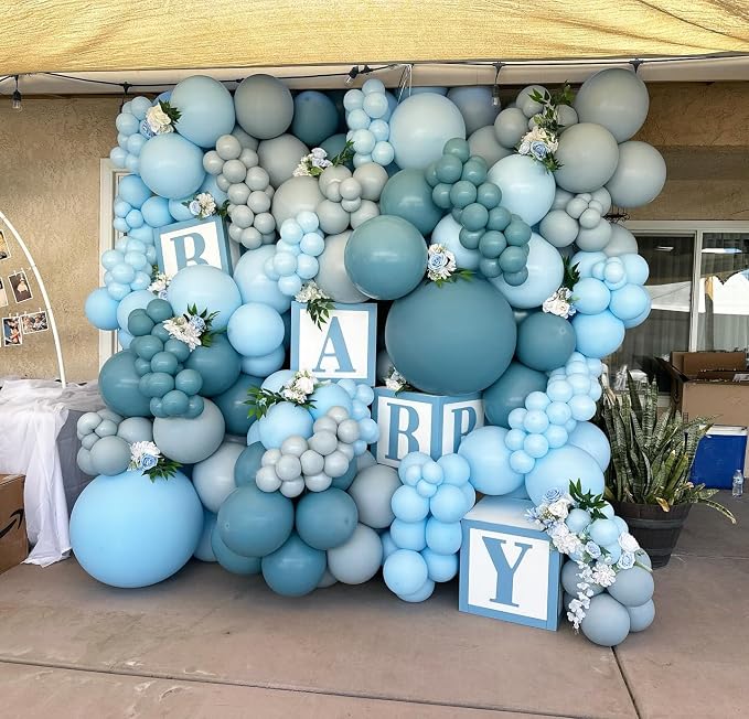 Double Dusty Blue Stuffed Balloons Different Size 115Pcs 5/10/12/18" Slate Blue - Image 8