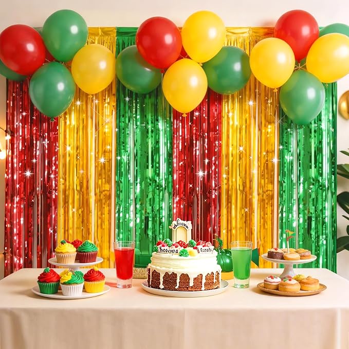 jijAcraft Red Yellow Green Tinsel Foil Fringe Curtain, 2 Pack 3.2x6.5 Feet - Image 7