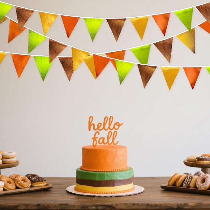 Fall Party Decorations Orange Green Gold Brown Metallic Fabric Triangle Pennant - Image 5