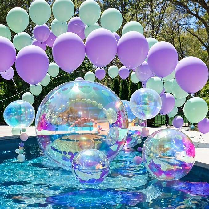 14 Pcs Iridescent Round Foil Balloons Mermaid Holographic Balloons | Iridescent - Image 7