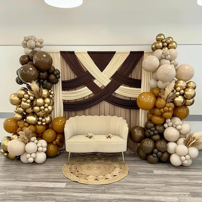 HILAVO Brown and Gold Balloons 12 Inch Double Stuffed Dark Coffee Tan Cream - Image 7