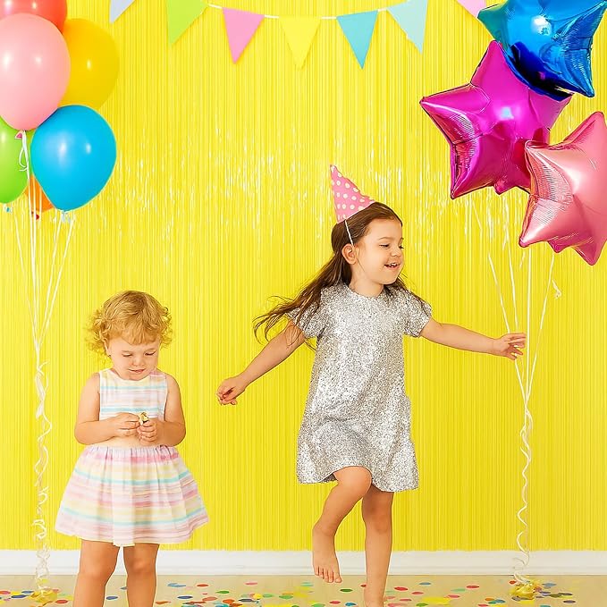 Voircoloria Pastel Yellow Foil Fringe Backdrop Curtains, 2 Pack | Tinsel - Image 8