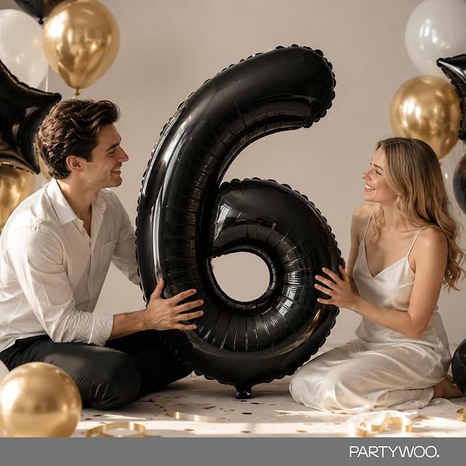 PartyWoo Number Balloons 40 Inch Black Number 6 Kit 25pcs - Image 9