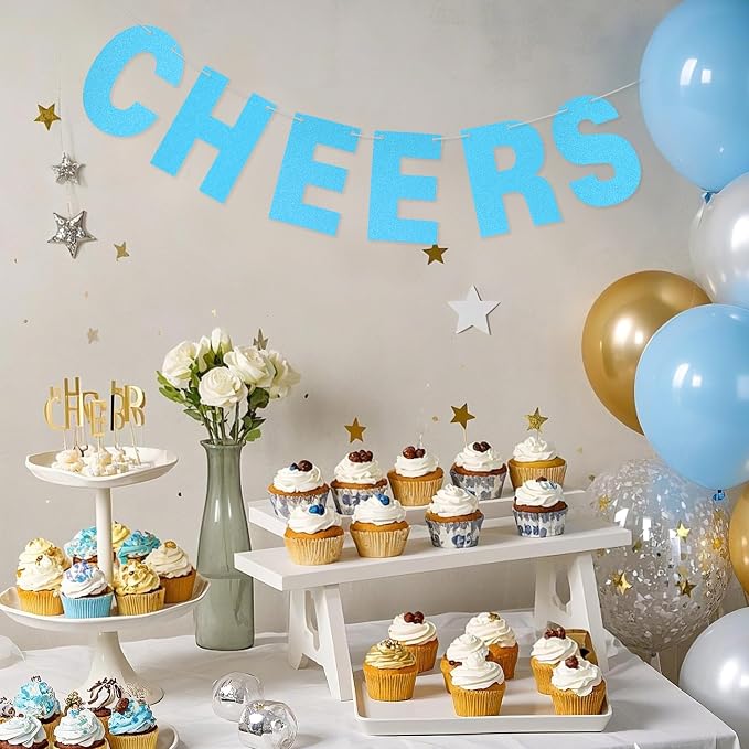 DIY Banner Kit with Letters Glitter Letters Champagne Light Blue Birthday - Image 7