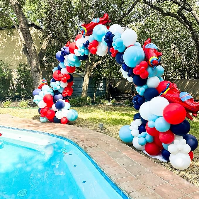 Airplane Balloon Garland Arch Kit 147pcs Navy Blue Red and Blue white Balloons - Image 6