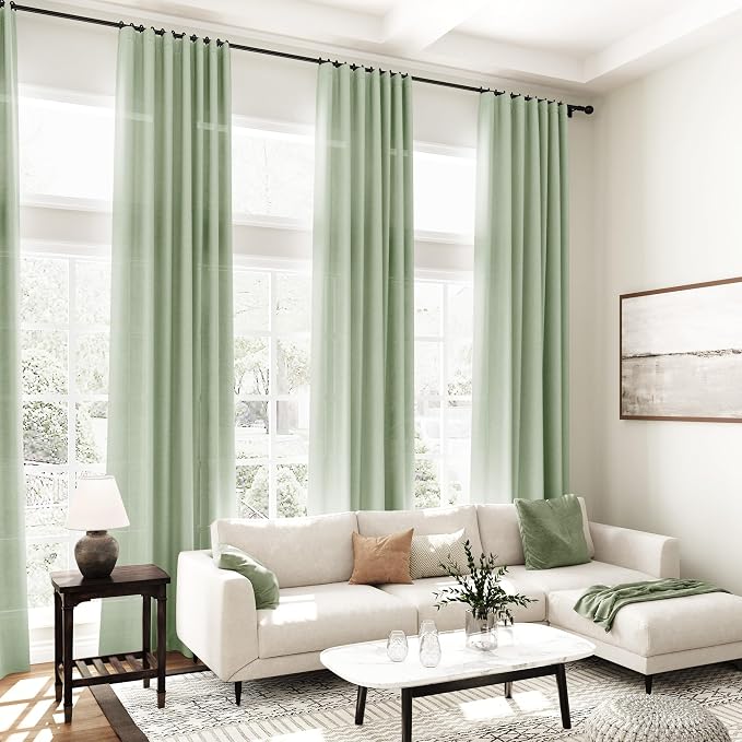 Mist Sage Linen Curtains 90 Inch Long 2 Panels Set - Image 7