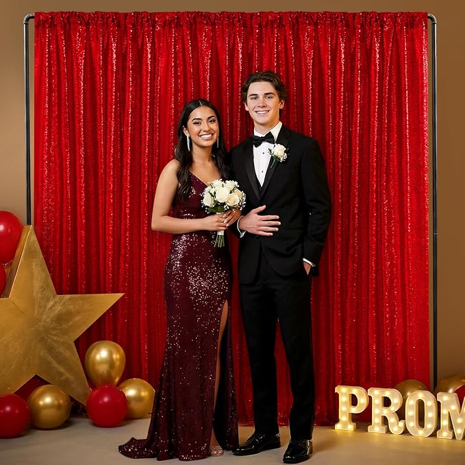 Red Sequin Backdrop Curtains-1 Panel 5FTx8FT Red Backdrop - Image 7