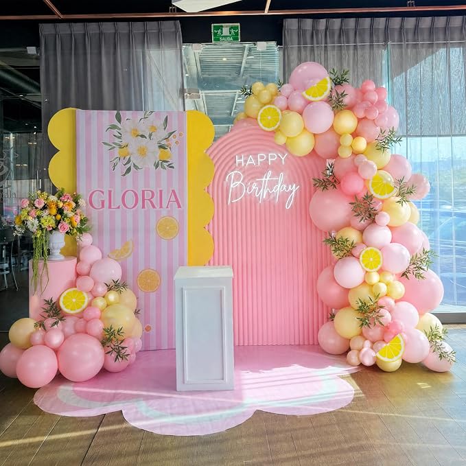 Pink Yellow Balloon Arch Kit for Lemon Baby Shower Birthday Decor | 124Pcs Maca - Image 7