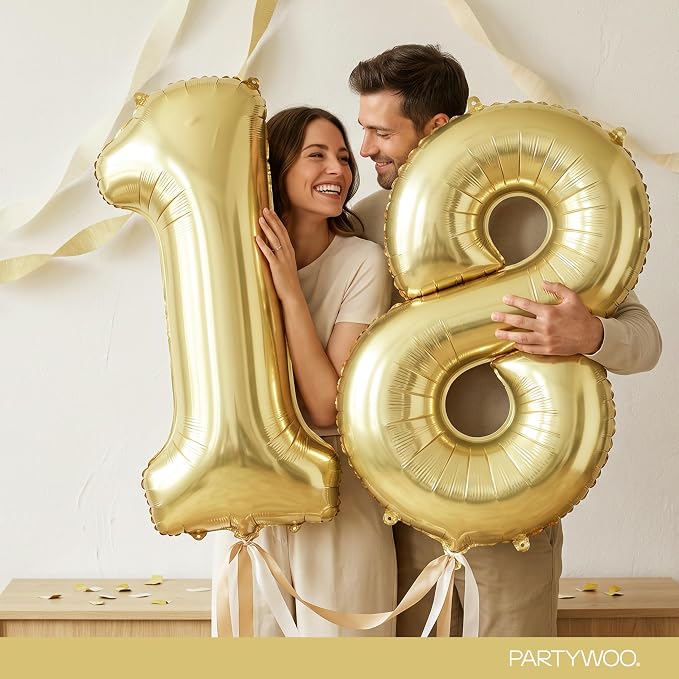 PartyWoo Number Balloons 40 Inch Gold Number 18 Kit 33pcs - Image 9