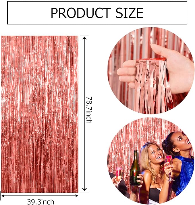 2 Pack Rose Gold Fringe Curtain Backdrop Birthday Bachelorette Party - Image 7