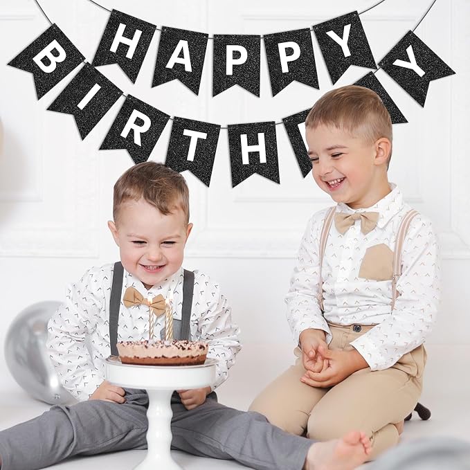 Hooqict Black Happy Birthday Banner Sign - Image 8