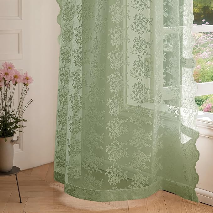 Anmao Vintage Lace Kitchen Curtains 36 Inches Long 2 Panels, Romantic Semi - Image 8