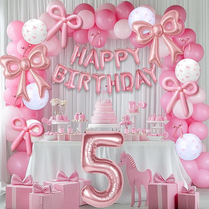 Bow Number 5 Birthday Balloons, Coquette Party Decorations Supplies - Image 7