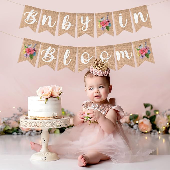 ANGOLIO 2Pcs Floral Baby in Bloom Burlap Banner - Image 6
