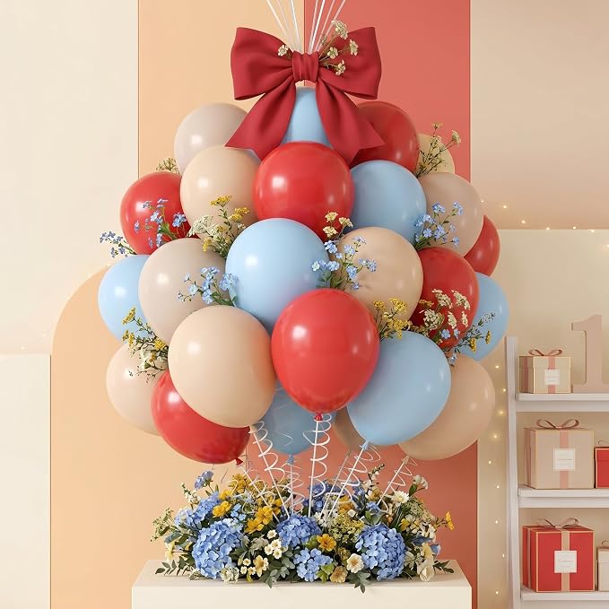 Red Blue Yellow Beige Balloons Arch 12inch Pastel Blue Yellow Red White Sand - Image 7