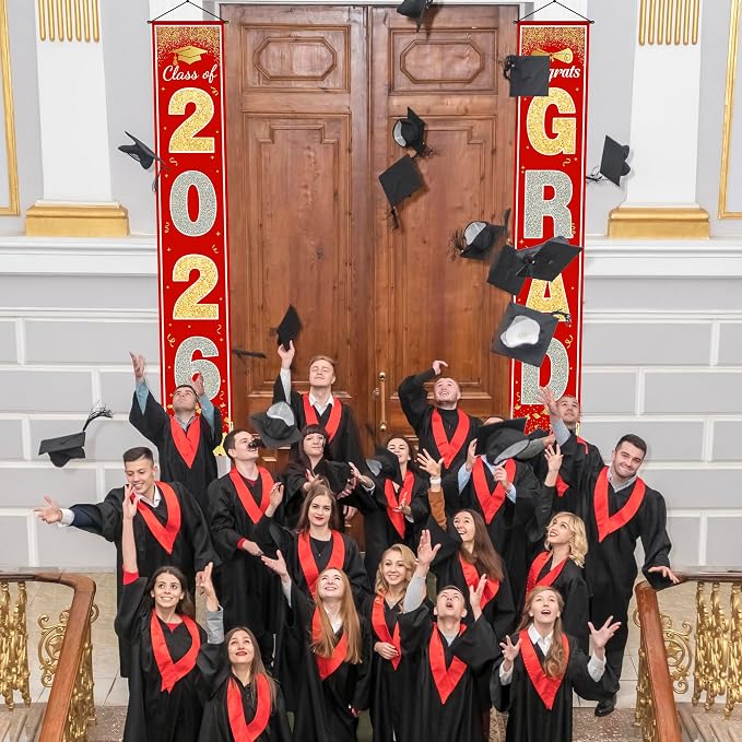 OHOME Graduation Decorations 2026 2027- Red Gold Congrats Grad Porch Banner - Image 6