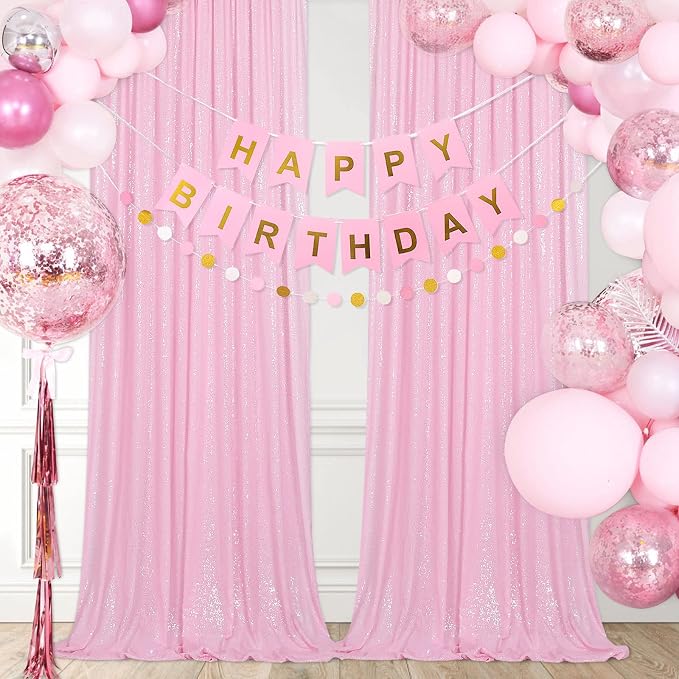Pink Sequin Curtains Backdrop 6 Pcs 2FTx8FT Shiny Shimmer Fabric | Glitter - Image 6