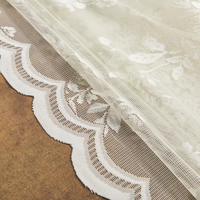 Ivory Lace Curtains 54 Inch Length 2 Panels Victorian Floral Sheer Curtains - Image 6