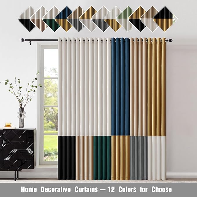 BULBUL Luxury Color Block Velvet Curtains 90 inch Long- Champagne Gray | Modern - Image 7