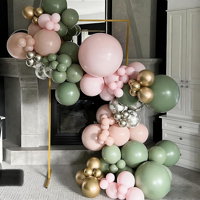 Pink and Green Balloons, 12 Inch Sage Green Pearl Pink and White Gold Confetti - Image 7