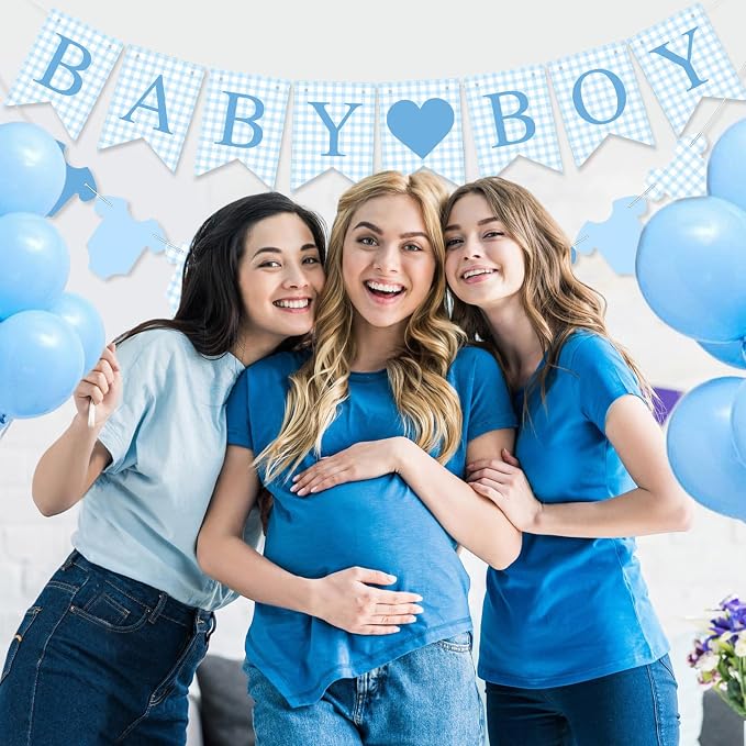 Hahafelt 1 Pcs Blue Gingham Baby Boy Banner - Image 7