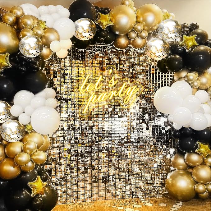182pcs Black and Gold Balloons Garland Arch Kit, 5 10 12 18 inch Black White - Image 8