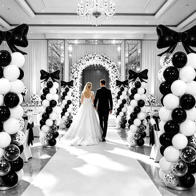Black and White Bow Balloon Column Stand Kit Set of 2 - Image 9