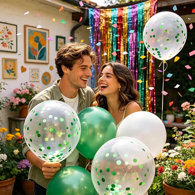 100pcs Green Confetti Balloons 12 Inch Clear Latex Balloon - Image 6