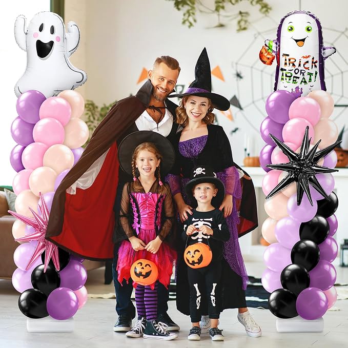 Kasyat 2 Sets Pink Purple Halloween Balloon Column Stand Kit Purple Pink and - Image 7
