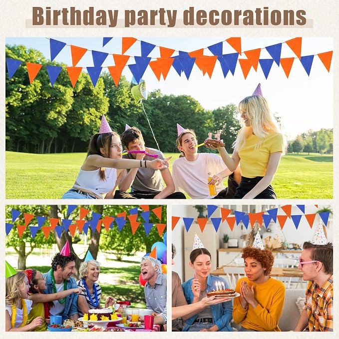 HESTYA 42 Pcs Colorful Pennant Banner Flag Blue Orange Bunting Triangle Banner - Image 6