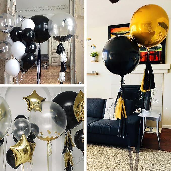 PartyWoo Black Large Round Giant 4D Jumbo Foil Balloons 3pcs 50 Inch | 50 Inch - Image 6