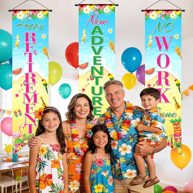 3Pcs Retirement Porch Sign Door Hanging Banner Luau Tropical Happy Retirement - Image 7