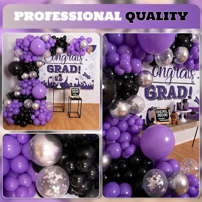 ALL-IN-1 Purple and Black Balloons Garland & Arch Kit – Small and Large Purple - Image 7