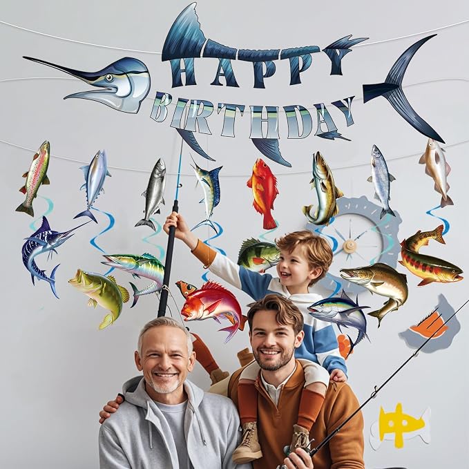 Fishing Birthday Party Banners Hanging Swirls Decorations 10PCS | Fishing Party - Image 6