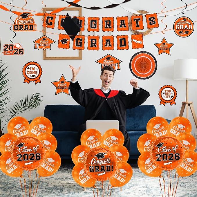 Orange Themed 2026 Graduation Decorations Set - Image 8