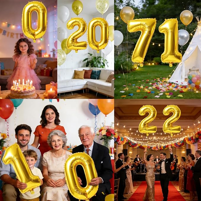 40 Inch Number 71 Balloons for 71st Birthday Party Decorations, 0-100 Gold - Image 7
