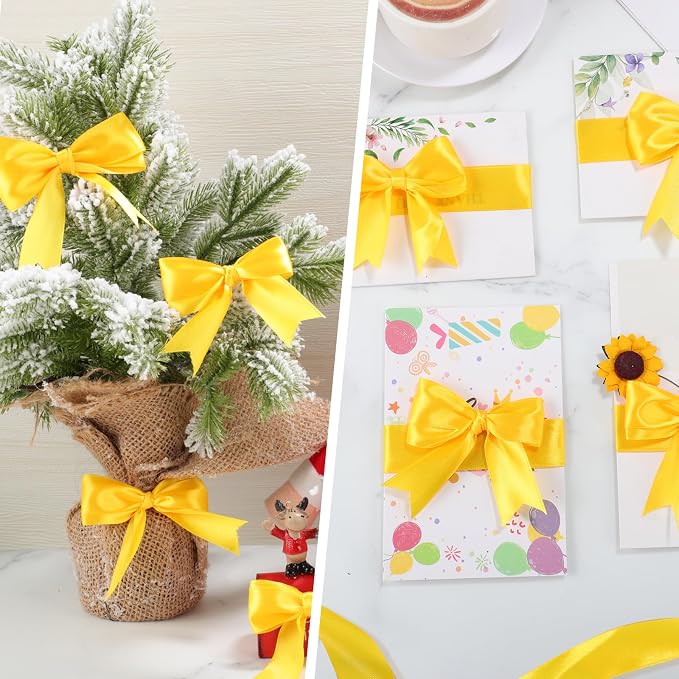 woric Yellow Ribbon 1 Inch 50 Yards Fall Satin Ribbon | Gift Wrapping Baskets - Image 6